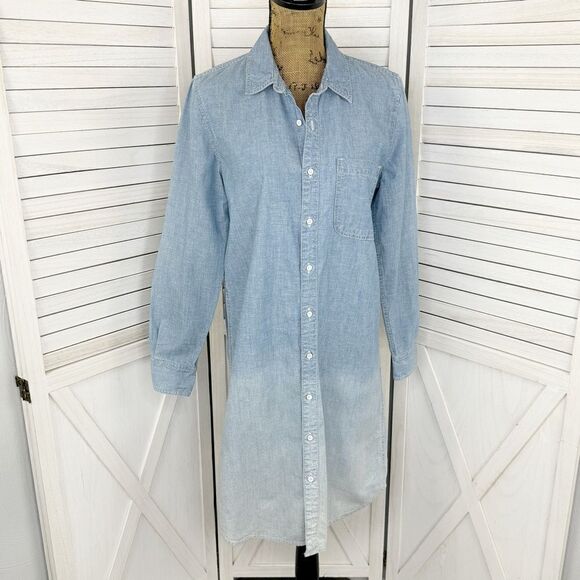 Lucky Brand Ombre Chambray Button Front Shirt Dress Blue Small Long Sleeve - Picture 1 of 13